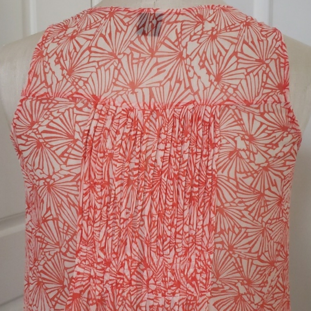 Juicy Couture 100% Silk Coral Orange Cream Floral Pleated Tank Blouse Size 2 XS - Picture 9 of 11